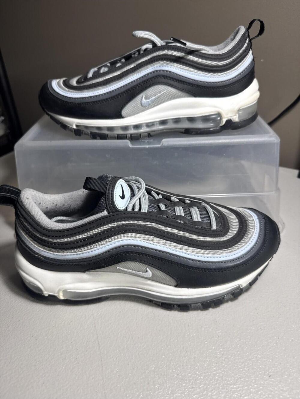 Nike Air Max 97 Black/White/Signal Light Blue Athletic Shoes 5Y‎ Excellent NICE
